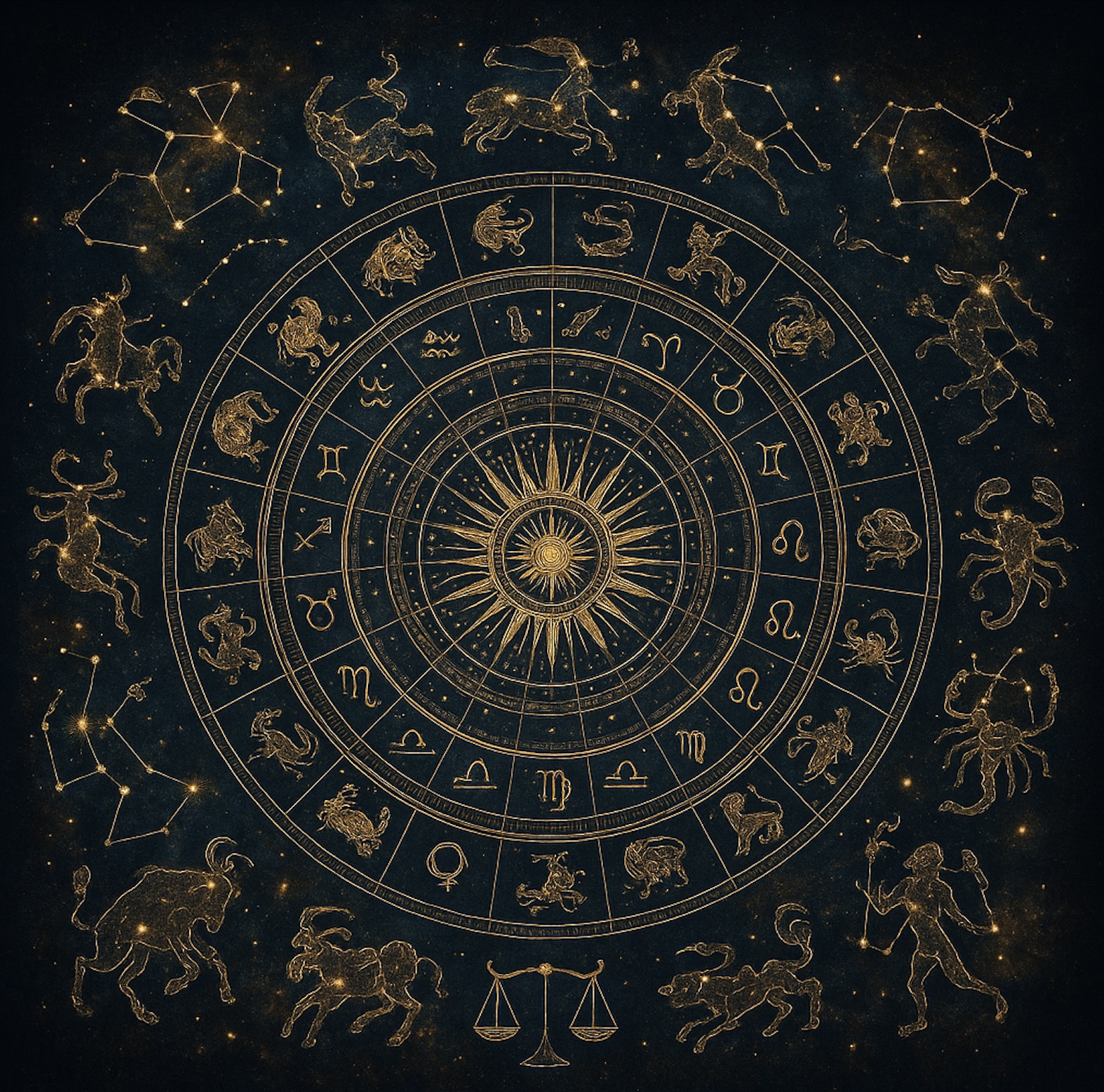 Roue astrologique dorée — Astrologie Codexienne Kantika